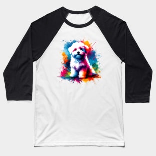 Charming Bolognese Dog in Colorful Splash Art Style Baseball T-Shirt